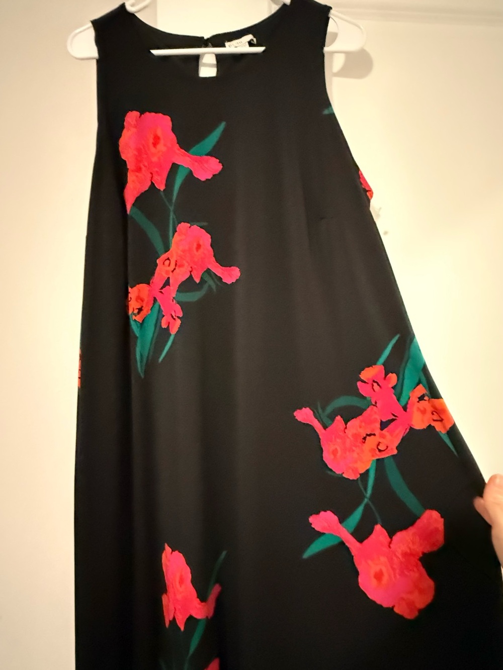 Black Midi Dress with Red Floral Print - Picture 7 of 8